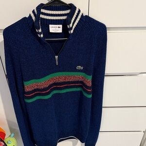 Lacoste Men's Navy Zip-Up Sweater with Multicolor Stripes (made in France)🇫🇷